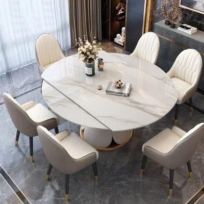 Multi-Functional Durable Dining Round Dining Table Set 6 Chairs Marble Top Extendable Dining Tables