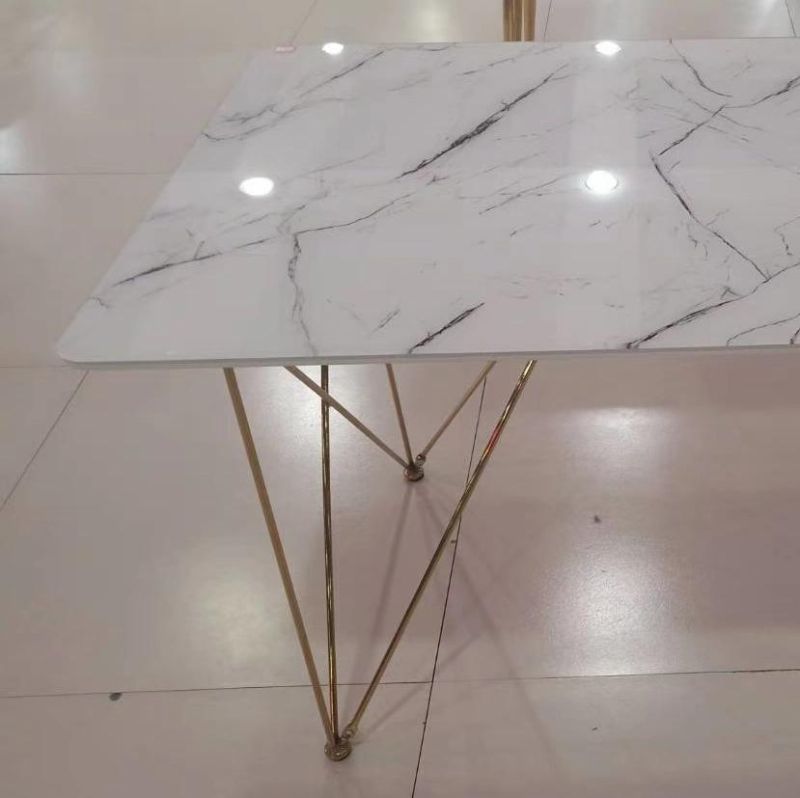 Light Luxury Marble Dining Room Set Furniture Rectangle Marble Top Dining Table