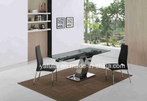 Glass Dining Table with Stainless Steel Base Extension Home Furniture