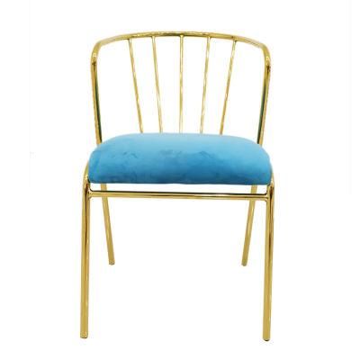 Wholesale Dining Furniture Gold Chrome Iron Legs Dining Chair Blue Velvet Fabric Chair