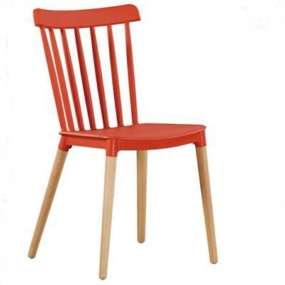 Nordic Rustic Restaurant Coffee Shop Relax Chair Plastic Windsor Dining Chair with Beech Wood Leg