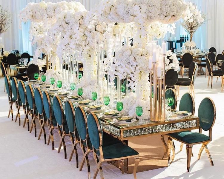 Modern Commercial Gold Metal Frame Banquet Dining Table Hanging Crystal