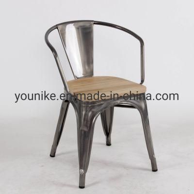 Industrial Armchair with Wood Tolix Metal Dining Chair 6