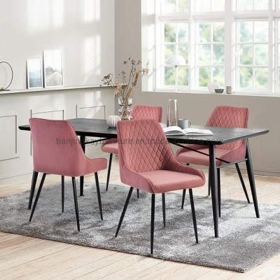 Kitchen Dining Room Chair Velvet Side Chair for Bedroom Living Room Fabric Back Support &amp; Metal Legs, Pink