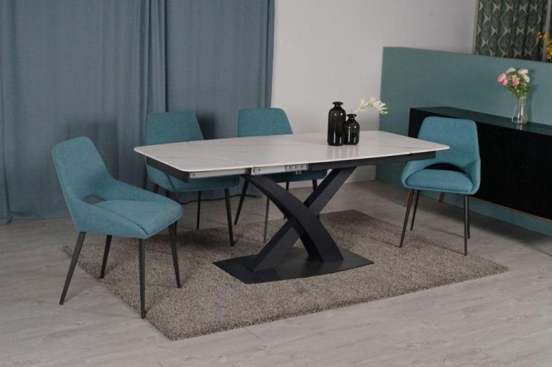 Modern Home Livining Room Furniture Extendable Marble Ceramic Top Metal Dining Room Dining Table