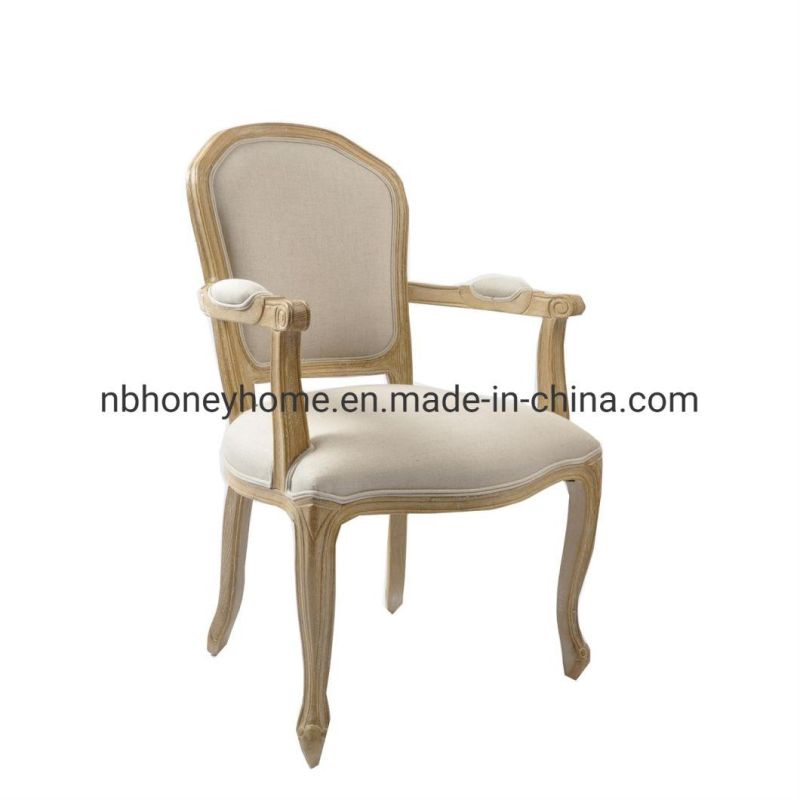 Classic Design French Style Retro Oak Frame Upholstery Louis Arm Chair