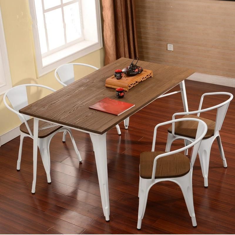 Wholesale Stackable Cafe Bistro Metal Wood Seat Restaurant Vintage Design Industrial Metal Dining Chair