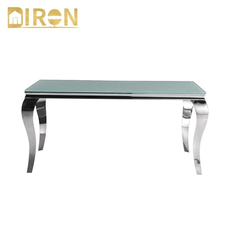 China Factory Luxury Home Furniture Glass Marble Stainless Steel Dining Table