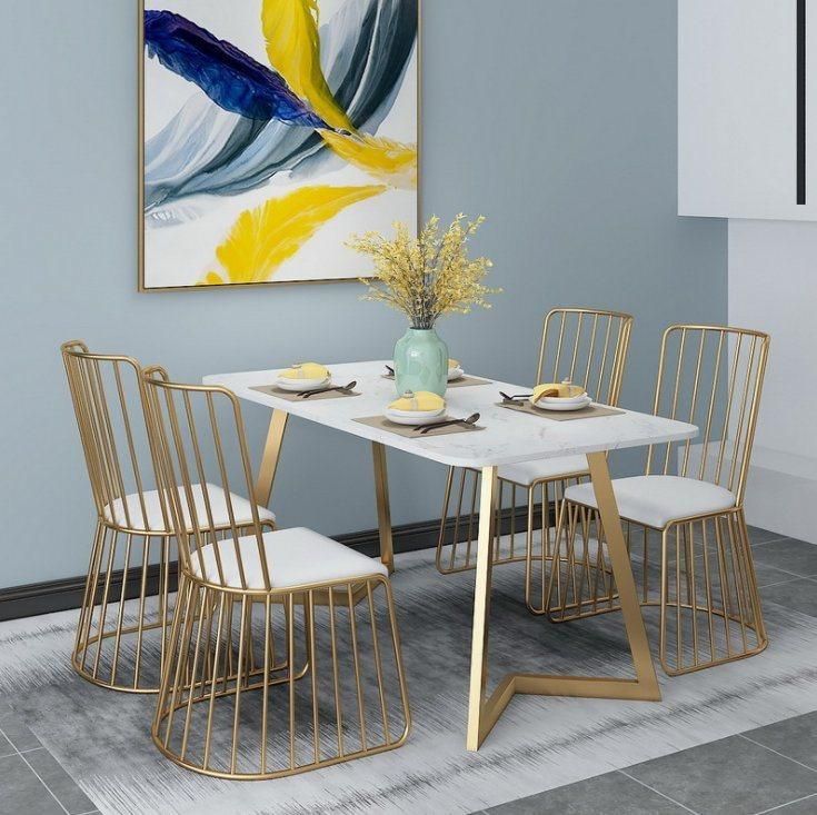 Modern Metal Base Italian Style Marble Dining Table