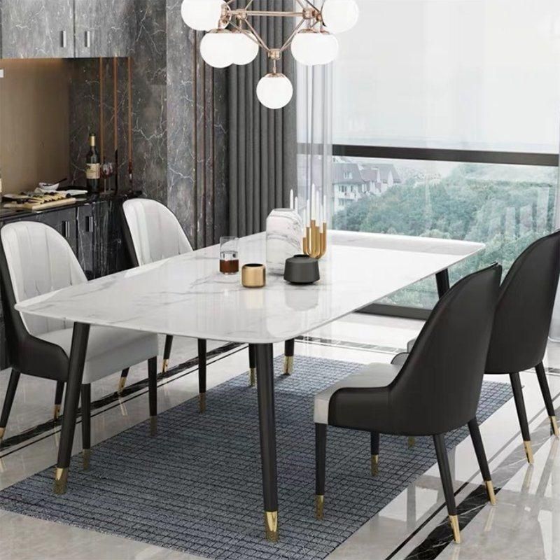 Modern Light Luxury Style White Rectangle Marble Top Dining Table