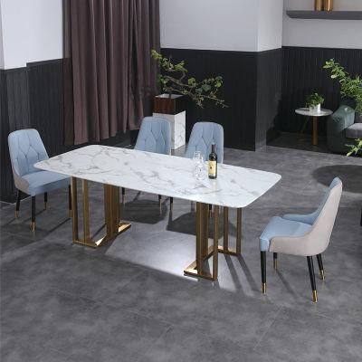 Small Apartment High End Custom Design Luxury Curved Marble Top Golden Stainless Steel Dining Table Can Be Customized