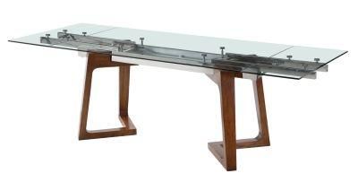 Hot Selling Clear Tempered Dining Table with Wood Legs