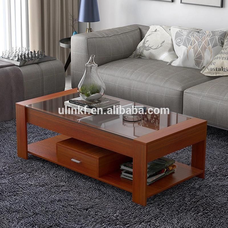 Wholesale Living Room Furniture Center Desk Black Coffee Table Glass with Drawer