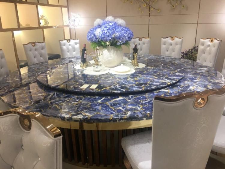 Modern Restaurant Home Dinner Furniture Marble Blue Gemstone Onyx Dining Table