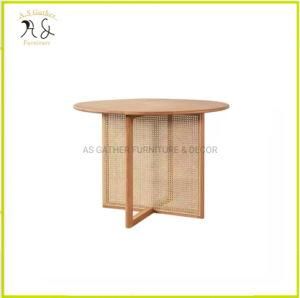 Modern Living Room Furniture Round Natural Rattan Wooden Dining Table Chair Set