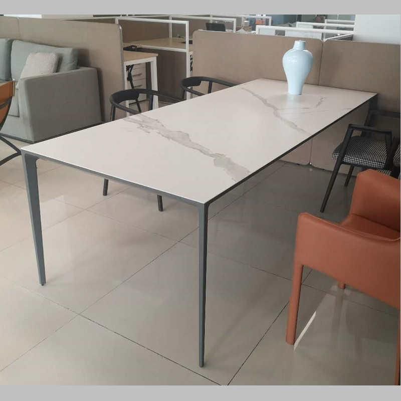 Popular Modern Minimalist Diningroom Furniture Metal Frame Sintered Stone Top Dining Table