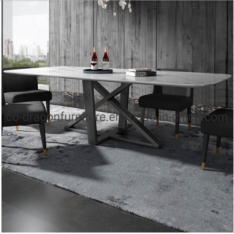 Modern Dining Room Furniture Steel Dining Table with Marble Top