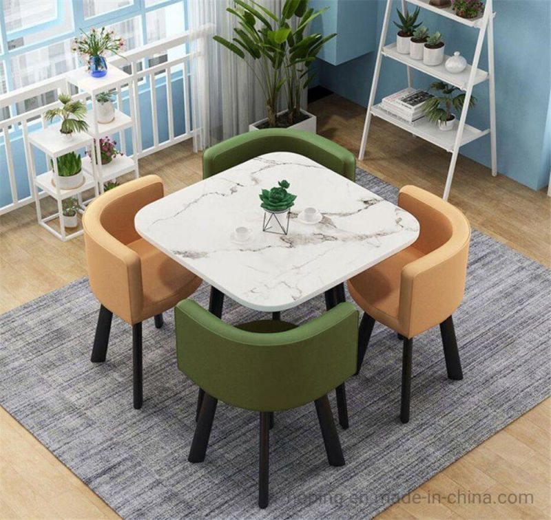 China Factory Indoor Conservatories Space Saving Metal Pedestal Home Small Apartment Light Simple Folding Reception Round Dining Chair Table Combination