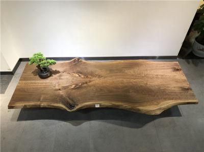 Custom American Walnut Wood Texture Dining Table Top with Live Edge for Luxury Furniture