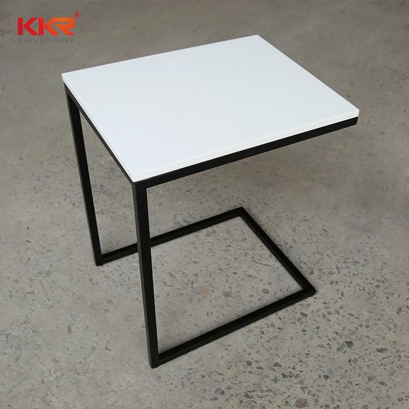 White and Black Glossy Marble Square Modern Side Table in Clear Color Restaurant, Airport, Hotel Side Tables