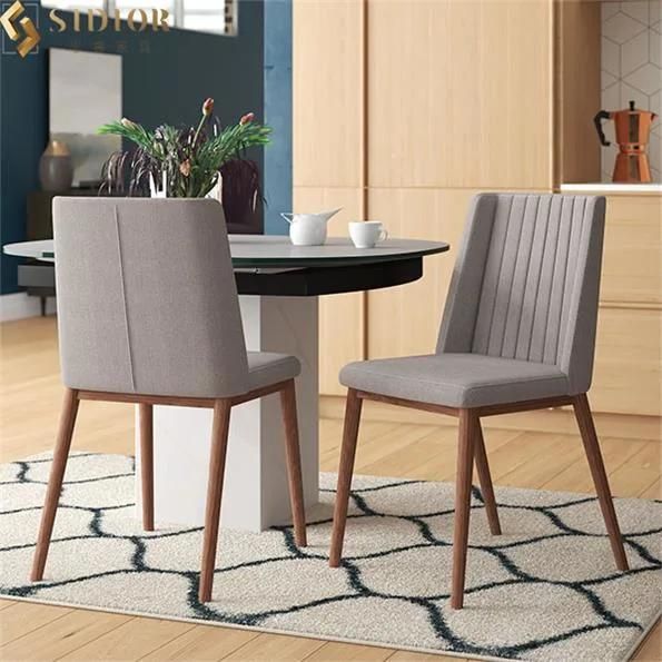 SGS Wood Grain Metal Legs Modern Fabric Upholstered Dining Chairs