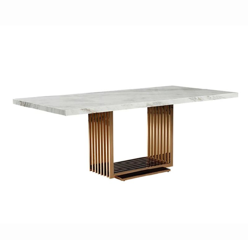 Gold Steel Base Marble Top Dining Table