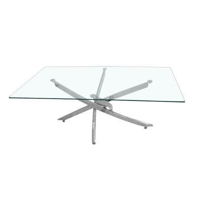 modern Home Square Glass Stainless Steel Frame Dining Table