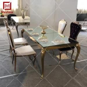 Luxury Stainless Steel Rectangle Dining Table for 6 Chairs