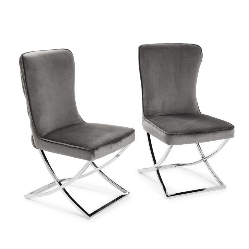 High Quality Luxury Cross Base Stainless Steel Dining Chair Silver X Frame Velvet Upholstered Dining Chair