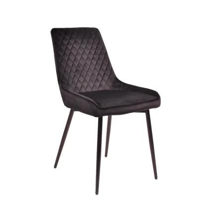 Luxury Senior Style Black Velvet Comfortable Dining Chair with Metal Legs