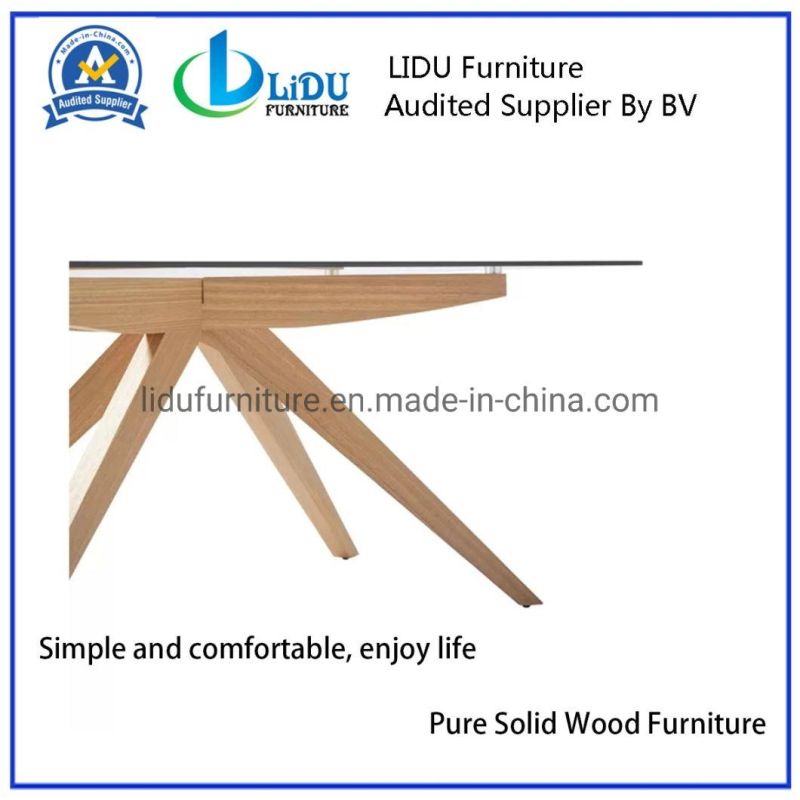 Hot Sale Dining Room Furniture 2019 New European Modern Glass Table Wooden Legs Dining Table high Quality