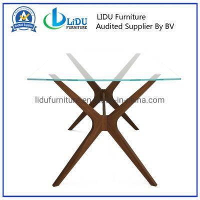 High Quality Hot Sale Promotion Wooden Dining Table Designs Large Rectangular Wooden Table Glass Top with Wooden Legs