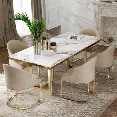 2021 Newest Design Simple Style White Marble Top Metal Frame Dining Table