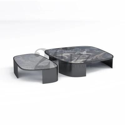 Nordic Style Hot Selling Home Dining Furniture Minimal Art Marble Glass Coffee Table Set