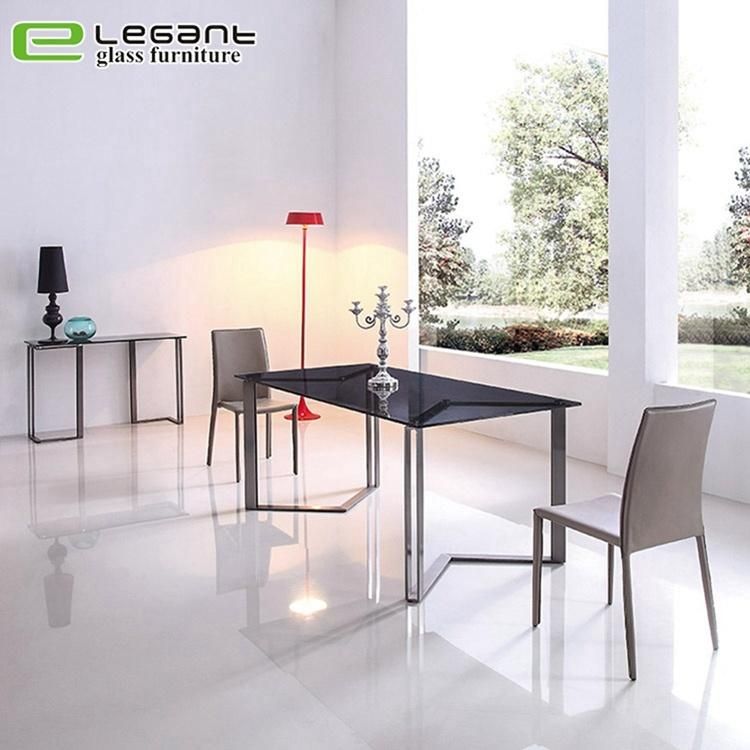 Black Painted Glass Dining Table, Modern Coated Iron Dining Table