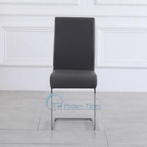 Modern and Elegant High-Back Leather Upholstered Seat with Chrome-Plated Legs Outdoor Dining Chair