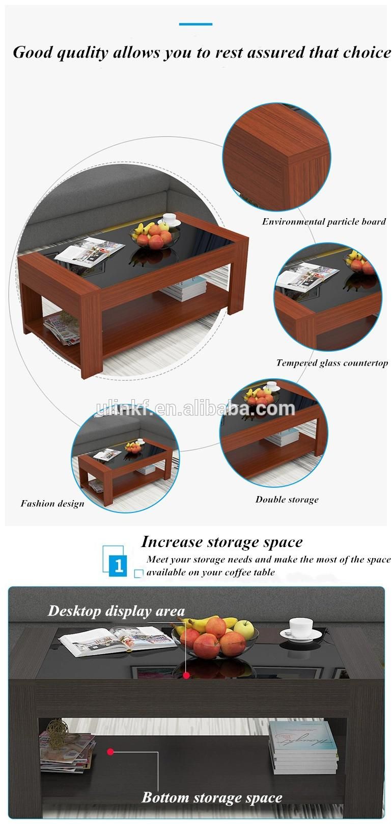 Wholesale Living Room Furniture Center Desk Black Coffee Table Glass with Drawer