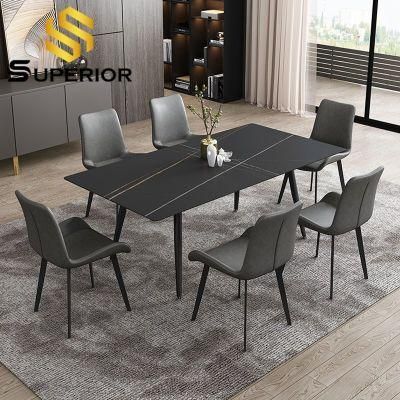 China Manufacturer Home Furniture Black Iron Slate Stone Dining Table