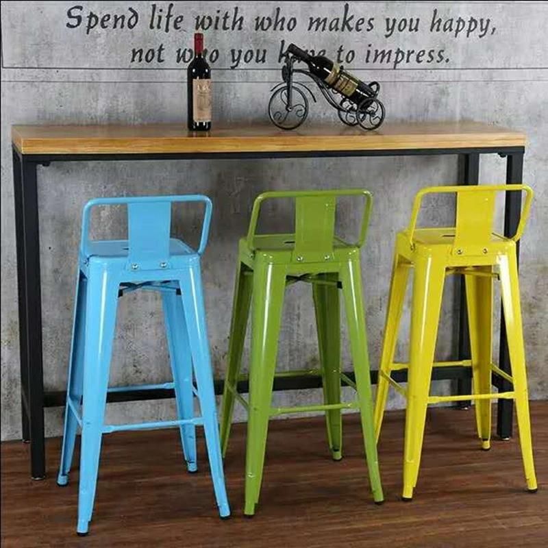 American Style Modern High Bar Chair Black Iron Metal Bar Chair with Backs for Restaurant Bar Counter