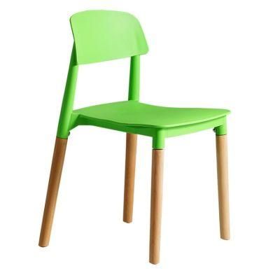 Table and Chair for Conference Armless Molded Plastic Seat Dowel Leg Beech Wood Stacking Dining Chairs Green PP Chair