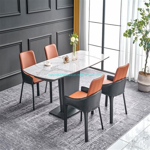 Modern Living Room Furniture Table Sintered Stone Slate Top Metal Frame Dining Table