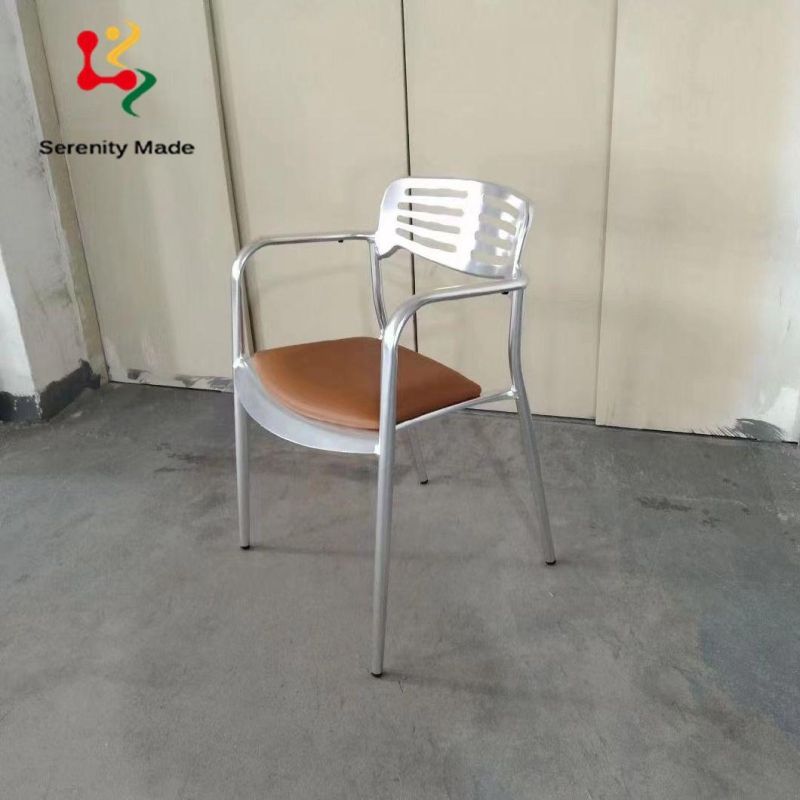 Ins Style Commerical Restaurtant Outdoor Furniture Coffee Shop Cafe Metal Wire Aluminium Frame PU Seat Stackable Dining Chair