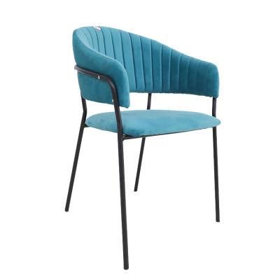 Wholesale Modern Design Chrome Iron Legs Dining Chair Blue Velvet Dining Chair