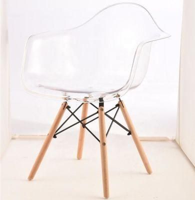 Modern Simple Comfortable Transparency Pet Seat Living Room Chair with Beech Wood Legs Plastic Chair