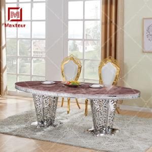 Noble Oval Stainless Steel Hotel Hall Dining Table for Wedding with Marble