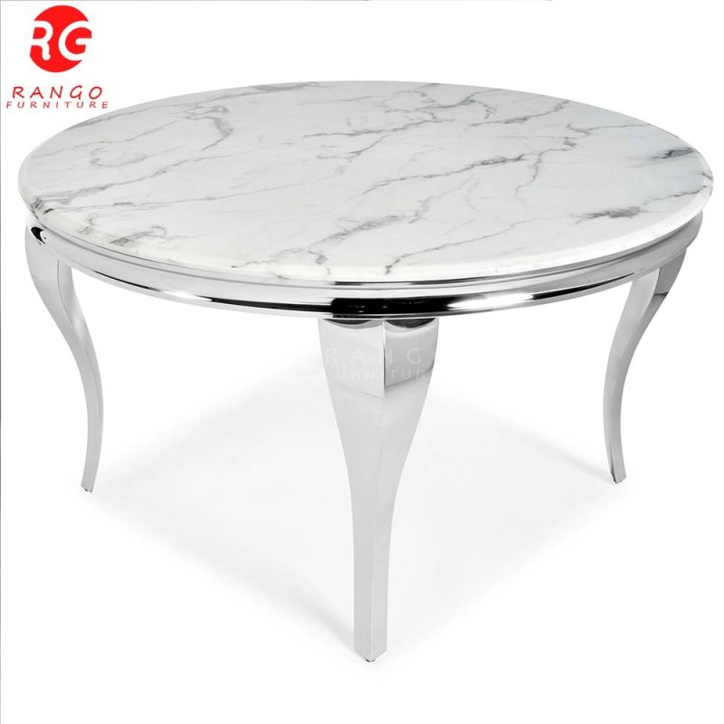 Foshan Luxury Big White Dining Table Round Dining Table 8 Seater Dining Room Set with Lazy Susan Top