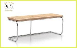 Cafe Modern Furniture Simple Chrome Long Rattan Cane Bench Seating