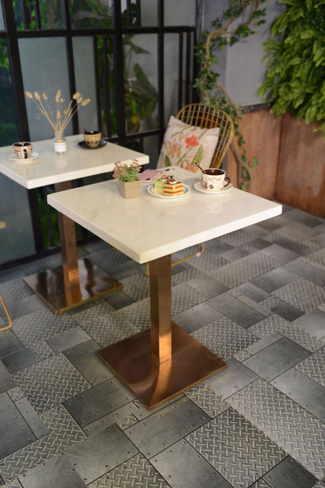 Square Shaped Marble Top Dining Table with Golden Leg Coffee Shop Table Furniture