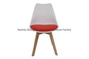 PP Plastic Dining Chair with PU Cushion Wooden Legs