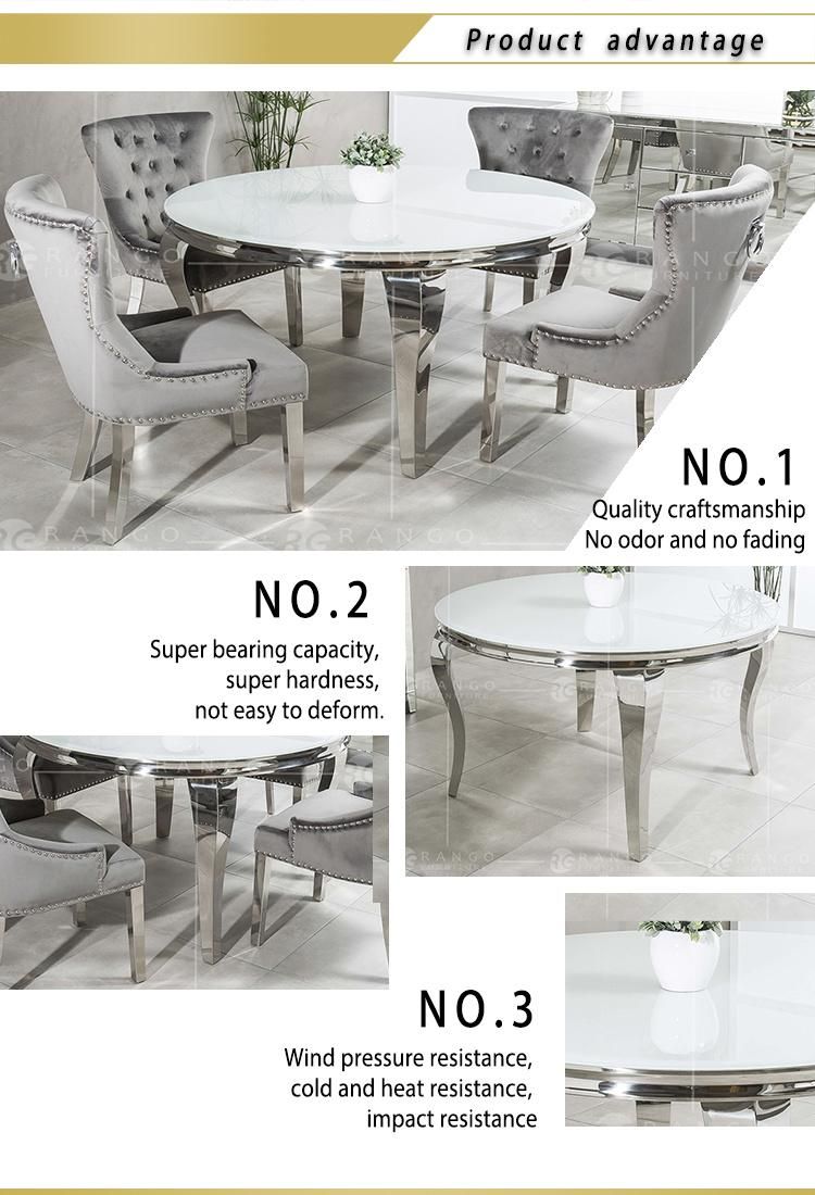 120cm Round Marble Top Dining Room Sets Dining Table with 6 Real Leather Dining Chairs Dt001-C